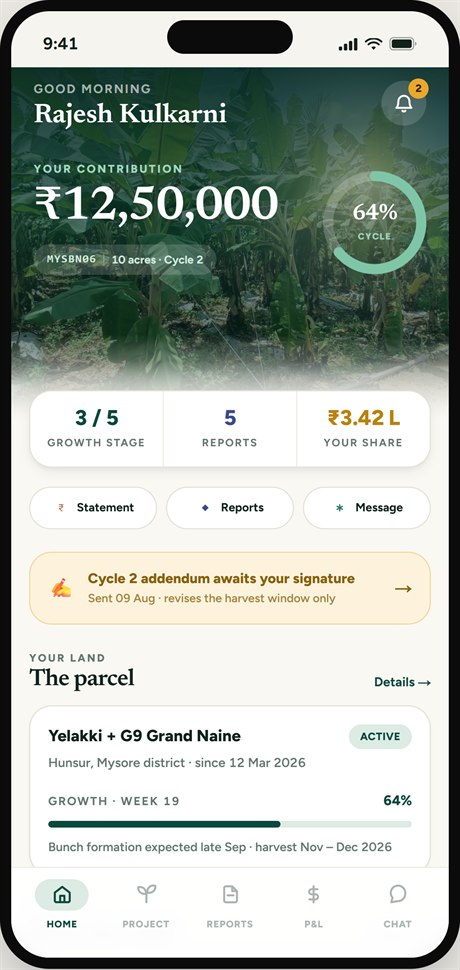 FarmTogether app — partner project dashboard
